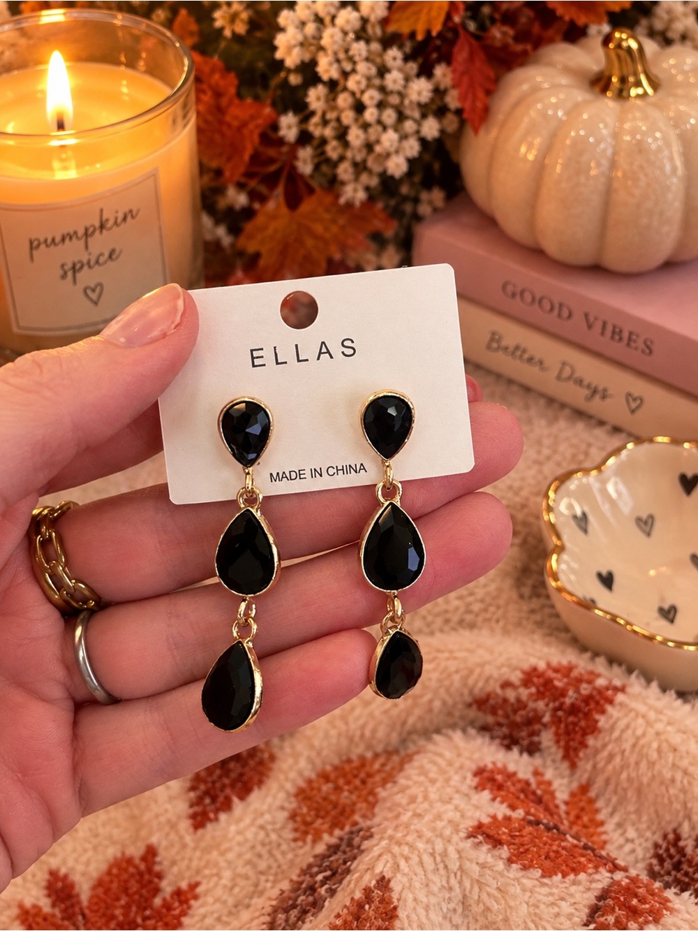 Black crystal dangle earrings